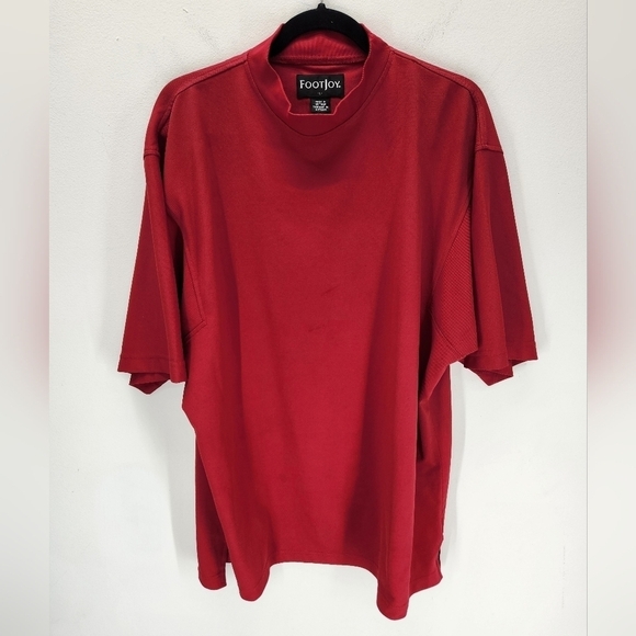 Footjoy Mock Neck Short Sleeve Golf Shirt Mens Large Red - Picture 1 of 9
